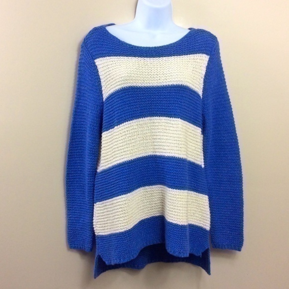 NWT Chicos 2 stripe pullover large. Cotton Metallic boat neck